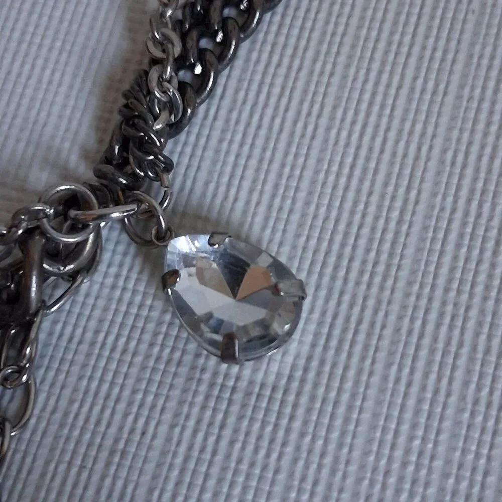 Gunmetal Gray and Silver Toned Metal Curb Cable Link Multi Strand Chain Necklace